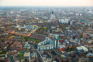 Poster - LONDON, UK - APRIL 15, 2015: City of London panorama at sunset, arial view