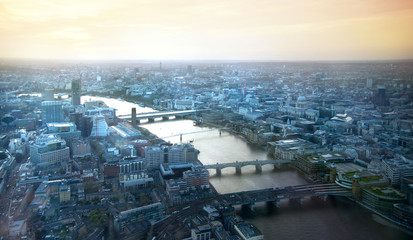 Wall Mural - LONDON, UK - APRIL 15, 2015: City of London panorama at sunset, arial view