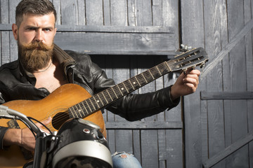 Poster - Biker man with guitar