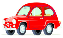 Caricatura Fiat Seat 600 Rojo Vista Frontal Y Lateral