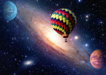 Wall Mural - hot air balloon surreal wonderland fairy tale landscape fantasy planets. elements of this image furn