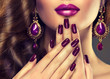 Luxury fashion style, manicure nail , cosmetics and make-up .  Jewelry , large purple earrings