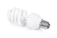 Energy Saving Fluorescent Light Bulb On White Bakground