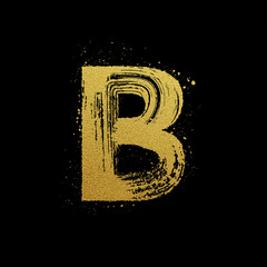 Wall Mural - Gold glittering brush hand painted letter B