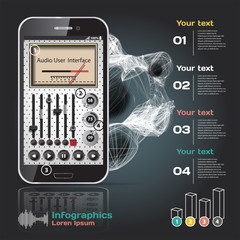 infographics with sound waves on a dark background on theme digi