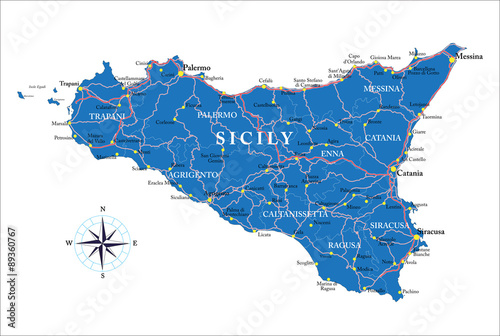 Plakat na papierze fotorealistycznym Mapa sicily
