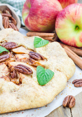 Wall Mural - Homemade fresh apple galette with pecan nuts