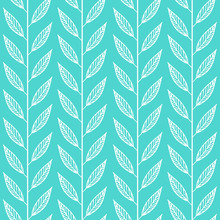Doodle White Leaves On A Blue Background