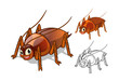 High Quality Detailed Cockroach Cartoon Character with Flat Design and Line Art Black and White Version Vector Illustration