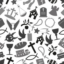 Christianity Religion Symbols Grayscale Seamless Pattern Eps10
