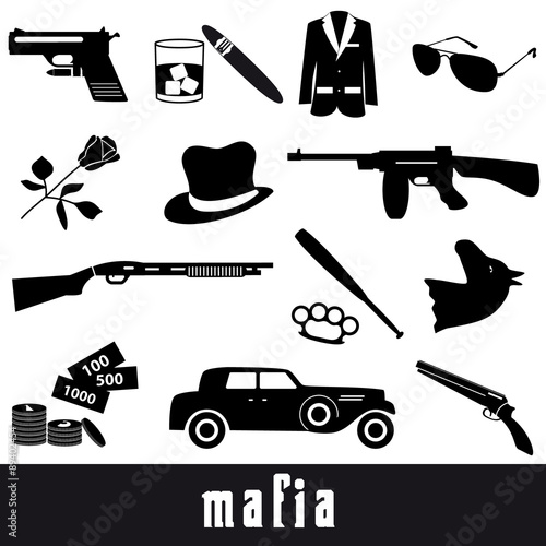 mafia criminal black symbols and icons set eps10 Poster
