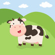 Cute Cow Cartoon Standing on Field Background