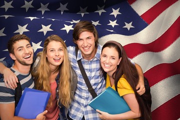 Sticker - Composite image of students holding folders at college corridor