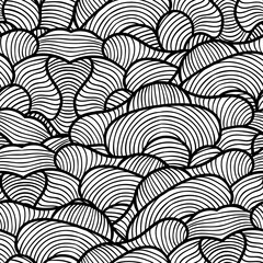 Seamless pattern with hand drawn waves line art