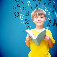 Sticker - Composite image of happy pupil with book