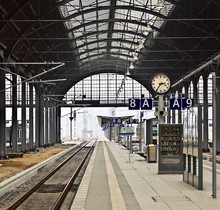 Railway Station With Watch In Wiesbaden