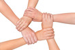 © benschonewille - Five arms of children holding together on white background