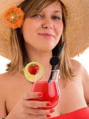 Canvas Print - Girl drinking cocktails