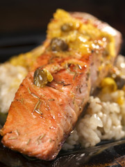 Canvas Print - Salmon with capers sauce