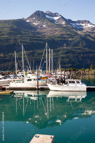 Fotografie, Obraz Motorboats Yachts Sailboats Port Harbor Marina Whittier Alaska