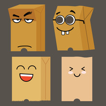 Cute Paper Bag Cartoon With Different Face