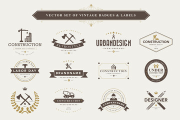 Wall Mural - set of vintage badges and labels.