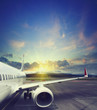airplane wing at airport. vintage business travel concept. Vintage style picture