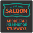 Vintage western style volume font with emblem frame. Dark background.