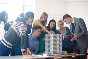 Canvas Print - group of students with teacher on class