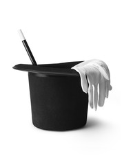 Wall Mural - top hat magic wand gloves - Stock Image