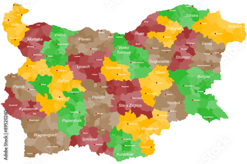 Fotografía A large and detailed map of Bulgaria with all provinces, regions and main cities