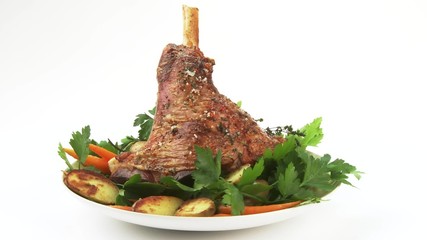 Wall Mural - Roast lamb shank with herbs and vegetables