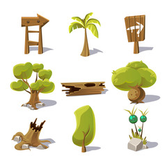 Poster - Cartoon nature elements, vector objects on white background