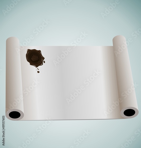 Fotografie, Obraz Illustration of paper roll with brown wax sealing