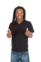 Handsome man with dreadlocks doing different expressions in different sets of clothes: thumbs up