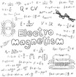 Electromanetism electric magnetic law theory and physics mathematical formula equation, doodle handwriting icon in white isolated background paper with hand drawn model, create by vector 