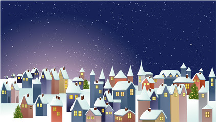 Wall Mural - Christmas holiday background with small town