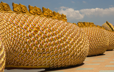 The Big scaly Naga snake guarding Thai temple