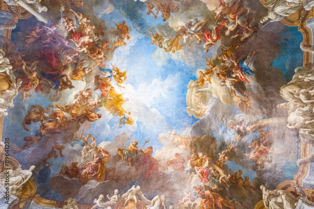 Ceiling painting of Palace Versailles near Paris, France - obrazy, fototapety, plakaty 