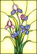 Iris flowers bouquet, vector illustration in stained glass window style