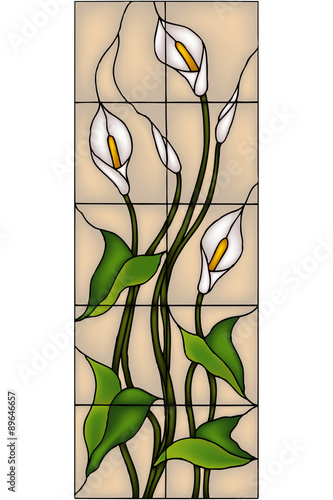 Fototapeta na wymiar Callas. Vector illustration in Stained glass window