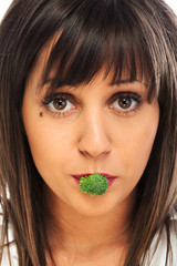 Sticker - Young woman eating broccoli