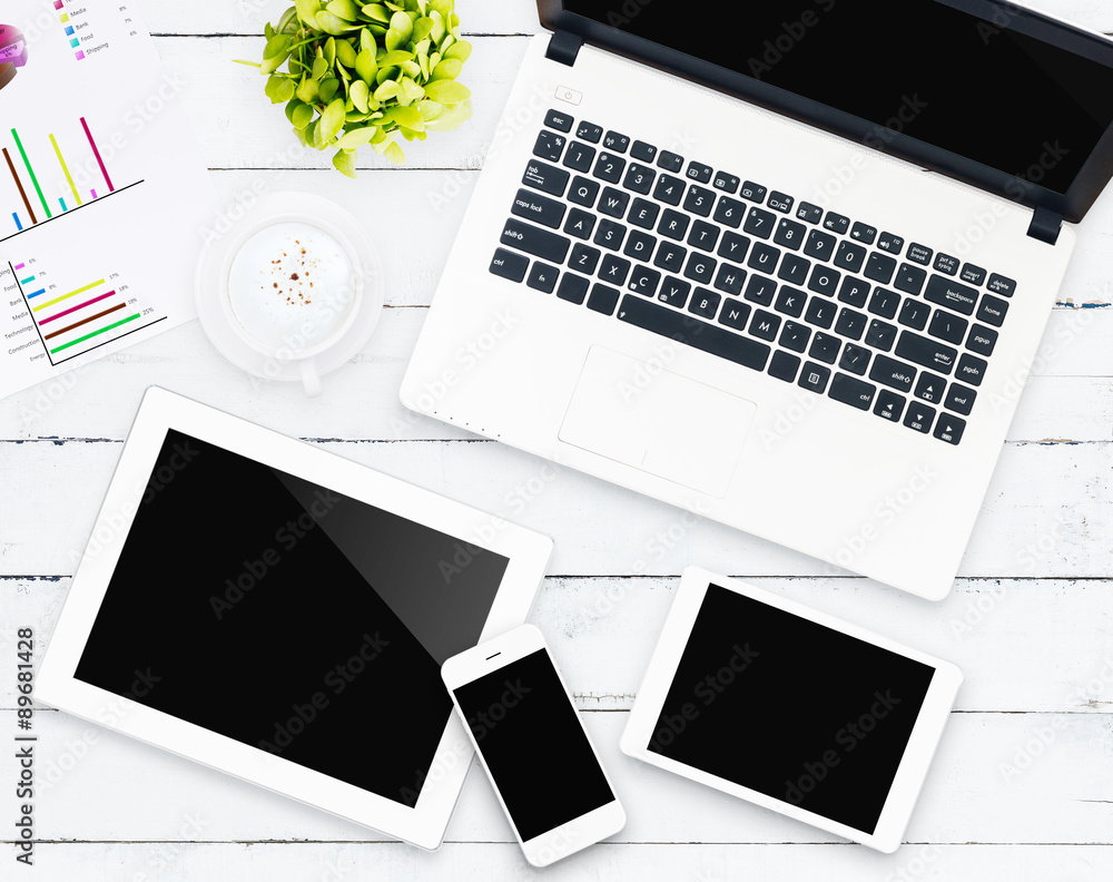 business device on workspace desk