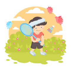 Sticker - Boy playing badminton