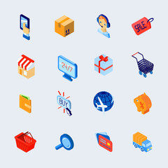 Sticker - Shopping e-commerce icons set isometric