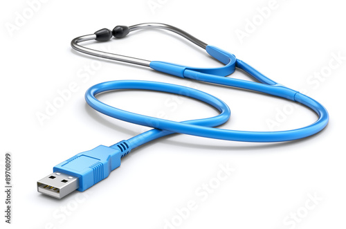 Fotografía Computer diagnostic tool - 3D concept with stethoscope and USB plug
