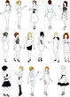 © zhaconda - set of sixteen mannequins silhouettes of beautiful girls in detailed black cocktail dresses with stylish hairdo