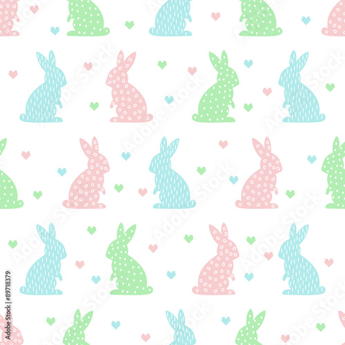 Obraz na płótnie canvas dwuczęściowy "dyptyk" Bez szwu easter wzór z cute bunny i serca. 