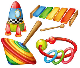 Wall Mural - Colorful wooden toys set