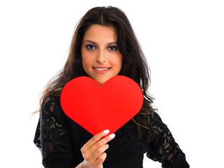 Young woman with red heart